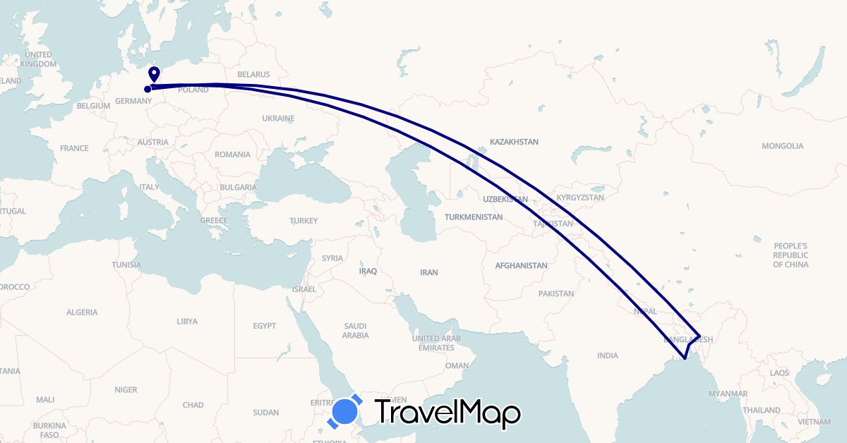 TravelMap itinerary: driving in Bangladesh, Germany (Asia, Europe)
